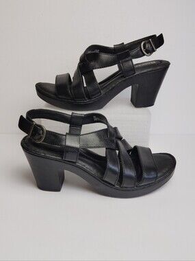 Born Women's Black Leather Woven Strap 2 3/4" Heel Shoes ~ Size 9M